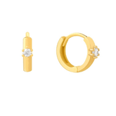 Pair of 925 Sterling Silver Gold PVD Small White CZ Hoop Minimal Earrings